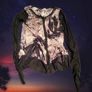 DRSIGNER Mesh Knit Combination Ruched Cardigan Top S